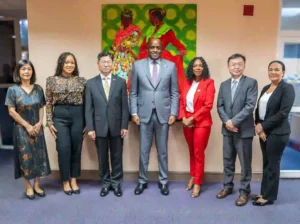 Prime Minister Dr. Roosevelt Skerrit with new Chinese Ambassador Chu Maoming and other officials