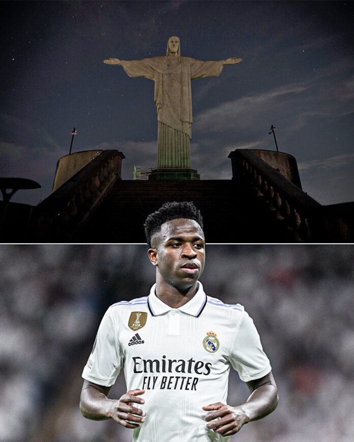 Rio de Janeiro, Brazil: The lights on the Christ the Redeemer statue were switched off last night in solidarity with Vinicius Jr. The Real Madrid Forward suffered another incident of harsh racism during the La Liga match against Valencia at Mestalla Stadium