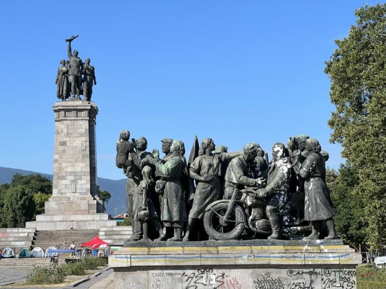 Sofia, Bulgaria: People in Sofia are camping in front of the Monument to the Soviet Army to prevent it from being removed by Bulgarian authorities