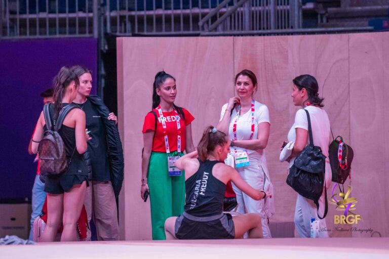 València, Spain: National rhythmic gymnastics competitors Boryana Kalain, Styliana Nikolova and Eva Brezalieva, who will represent Bulgaria in the individual race at the 40th World Championships, held a vital podium training at Feria València