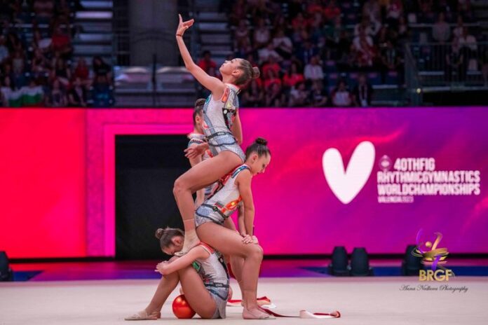 Valencia, Spain: Stripes and balls final and 12th place in women's ensemble all-around at the 40th World Artistic Gymnastics Championships in Valencia