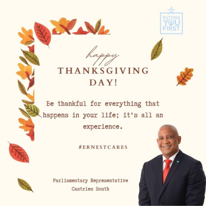 Castries, Saint Lucia: Ernest Hilaire, Deputy Prime Minister and Tourism Minister of Saint Lucia expressed his warm wishes to the island residents on Thanksgiving day. The country celebrates Thanksgiving day on every first Monday of October