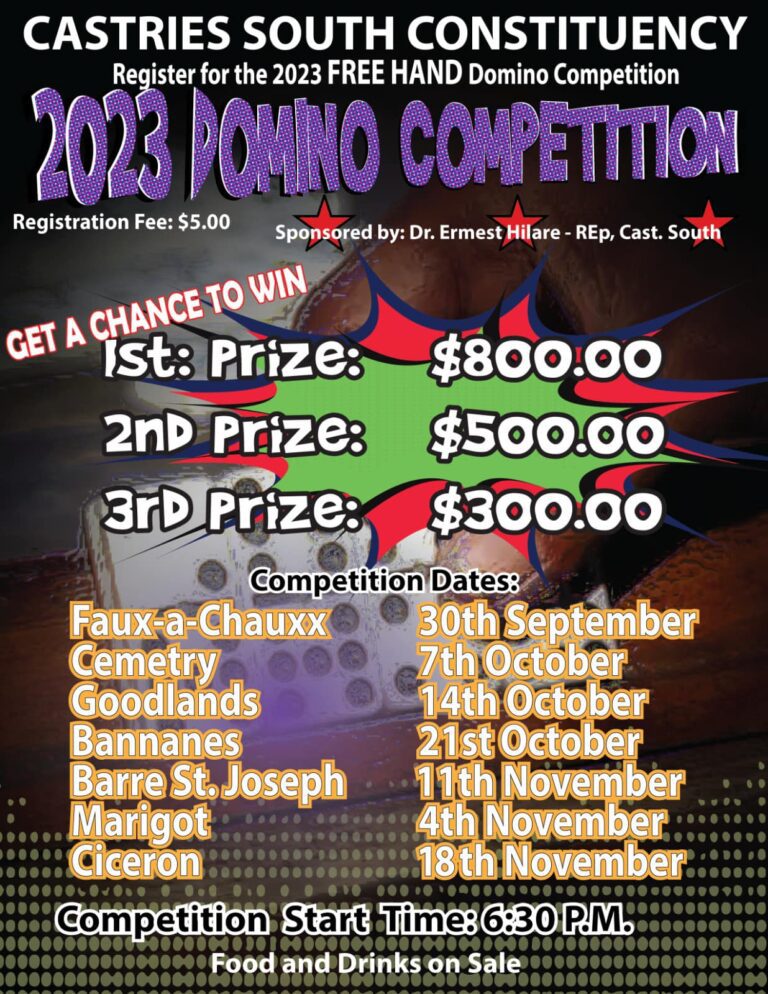 Castries, Saint Lucia: Ernest Hilaire, Deputy Prime Minister and Minister of Tourism revealed the 2023 Domino competition schedule in Castries constituency