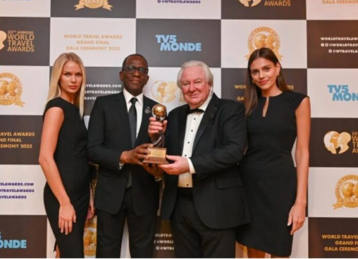 PM Pierre receives award as Saint Lucia recognised as World's Leading Honeymoon Destination. (Credits: Philip J Pierre/ Facebook)