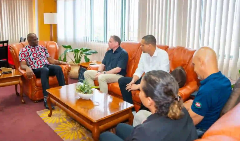 Prime Minister Roosevelt Skerrit at the meeting with Moritz Buns of FRS and Onick Deravel of L’Express in Dominica