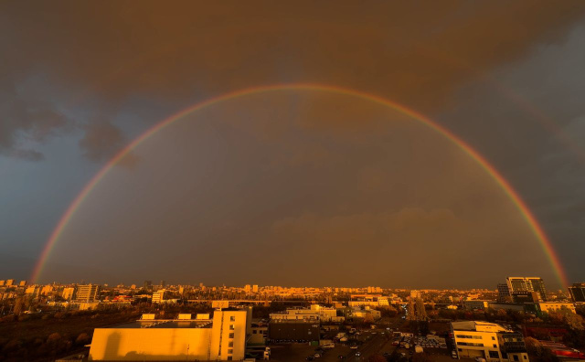 A bright rainbow arches over Sofia’s skyline on Friday morning, moments before strong winds swept across Bulgaria A bright rainbow arches over Sofia’s skyline on Friday morning, moments before strong winds swept across Bulgaria