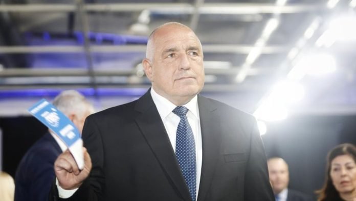 Boyko Borisov addresses GERB delegates in Sofia after unanimous re-election as chairman during the party’s national conference and campaign launch